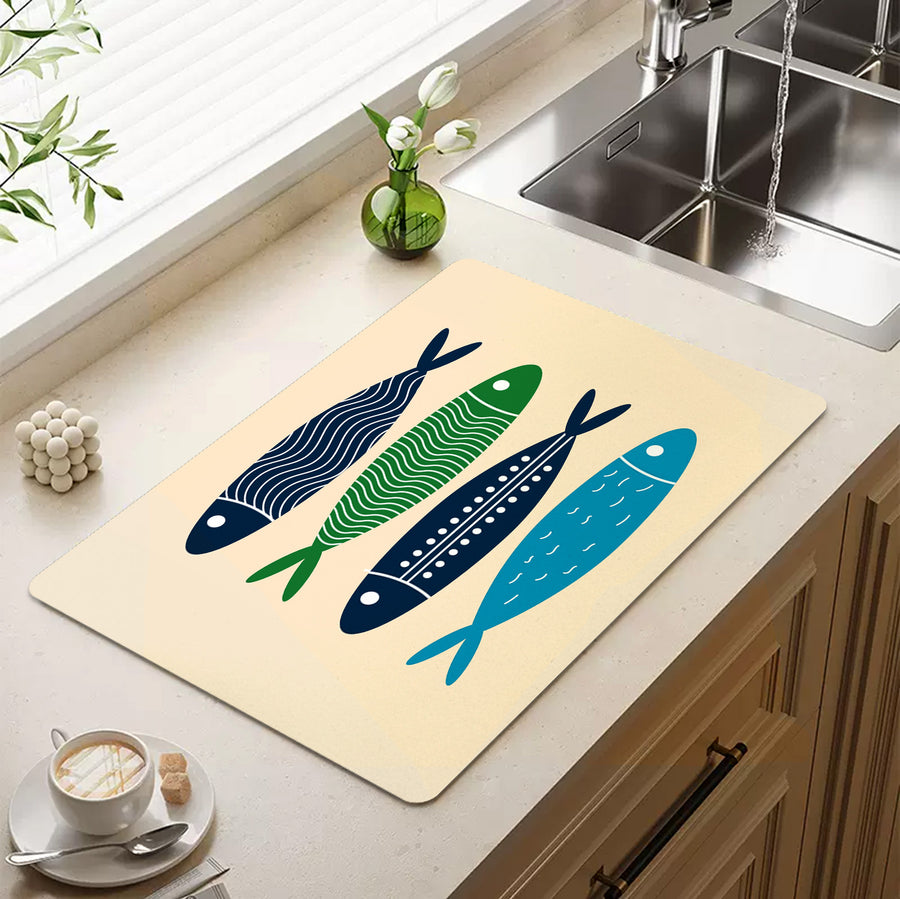 Feblilac Blue Simple Fish Cup and Dish Placemat