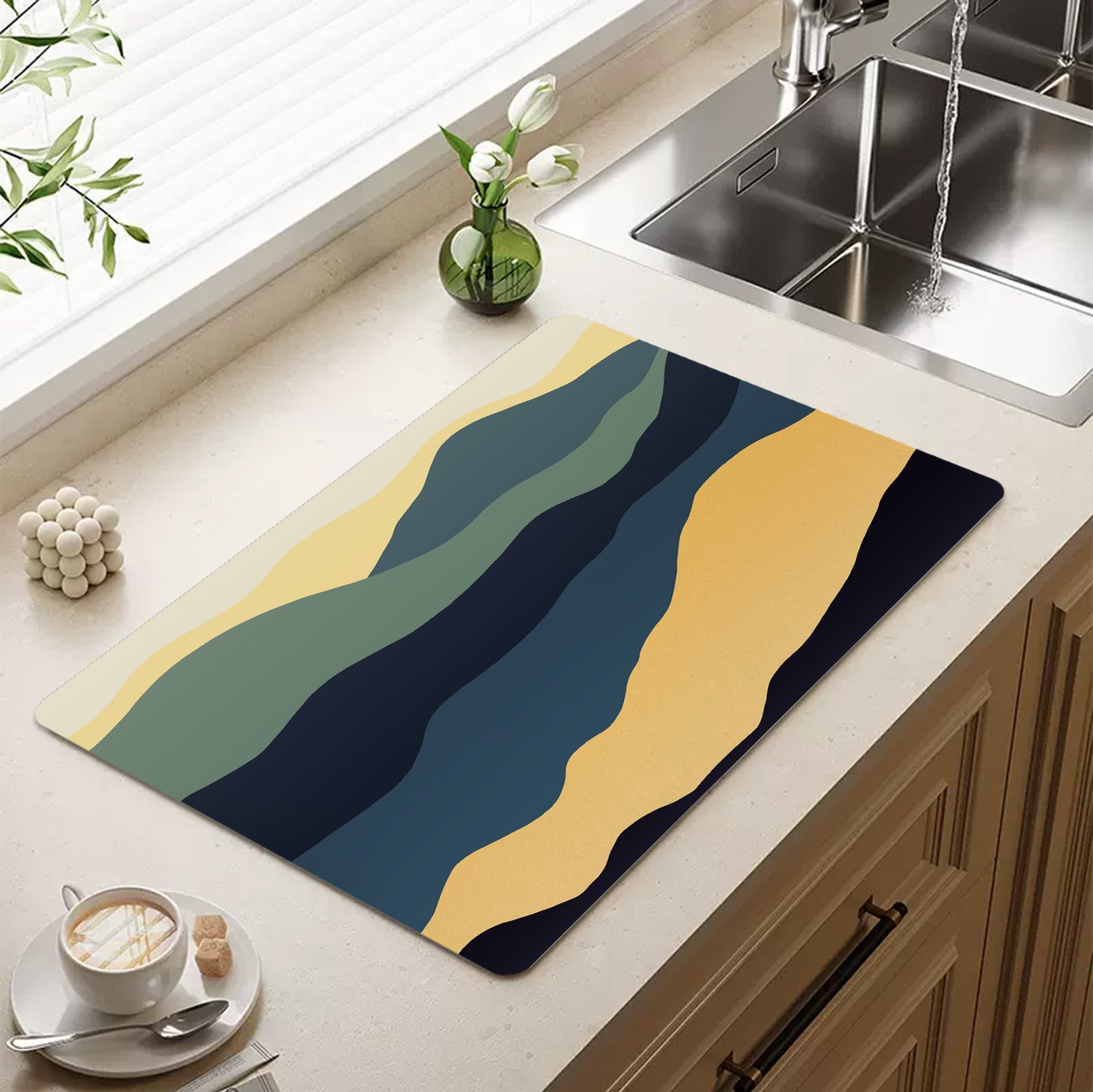 Feblilac Navy Blue Mountains Cup and Dish Placemat