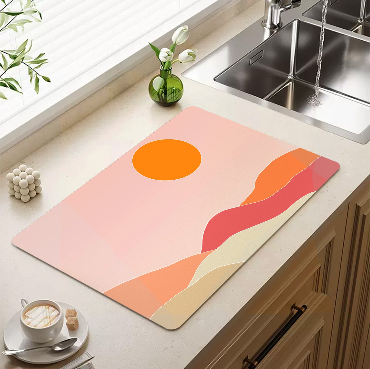 Feblilac Pink Mountain Sunrise Cup and Dish Placemat