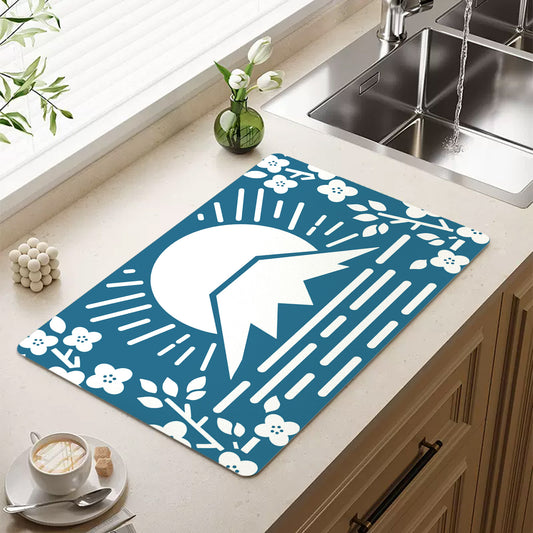 Feblilac Simple Blue Background Mt. Fuji Cherry Blossoms Cup and Dish Placemat