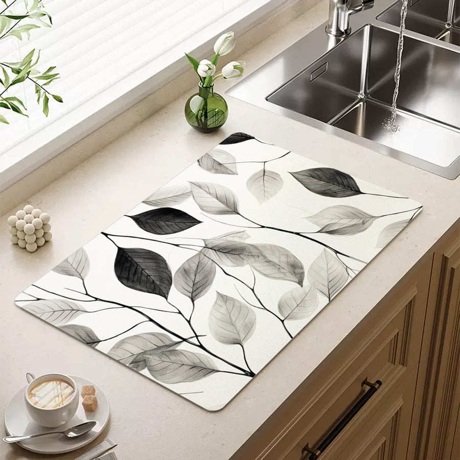 Feblilac Black and White Leaf Texture Cup and Dish Placemat