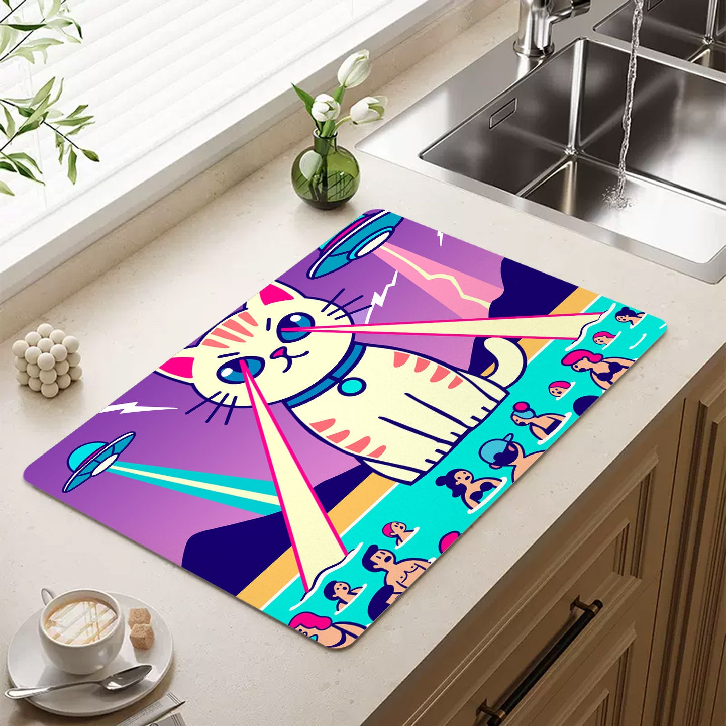 Feblilac Laser Cat Cup and Dish Placemat