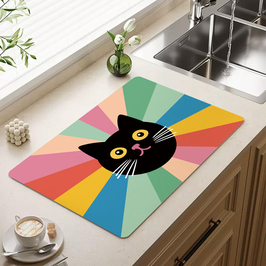 Feblilac Black Cat Colorful Stripes Cup and Dish Placemat