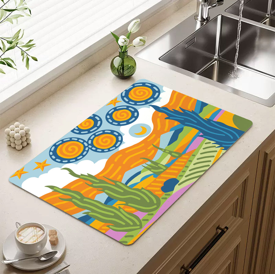 Feblilac Van Gogh Wheat Field Starry Sky Cup and Dish Placemat