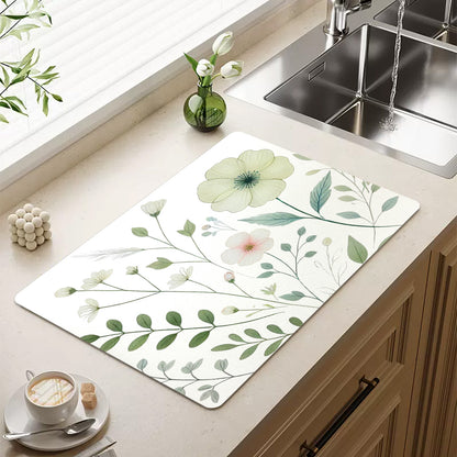 Feblilac Watercolor Flowers and Leaves Cup and Dish Placemat