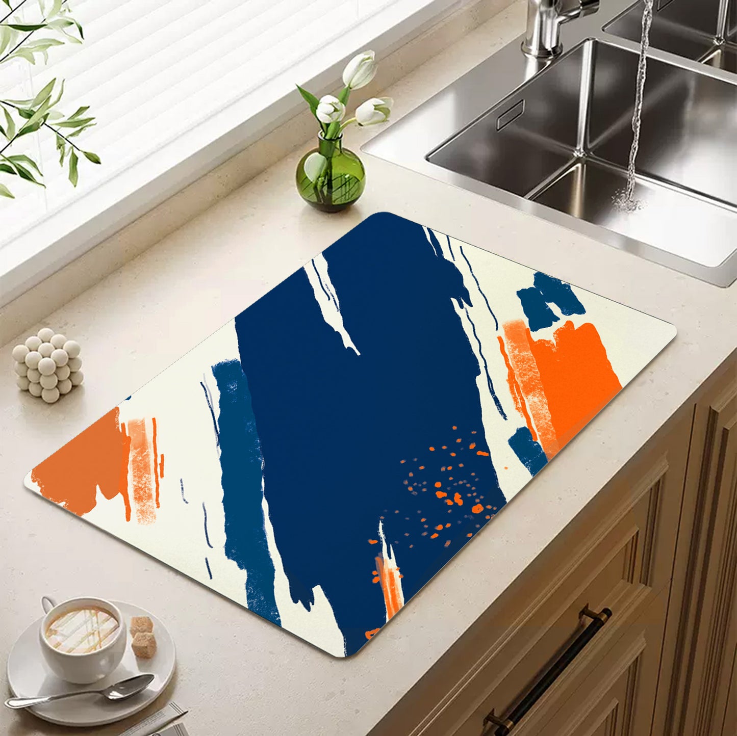 Feblilac Paint Blue Orange Cup and Dish Placemat