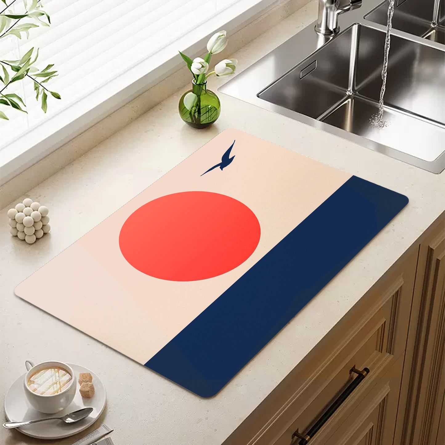 Feblilac Seagull Sunset Blue Tide Cup and Dish Placemat