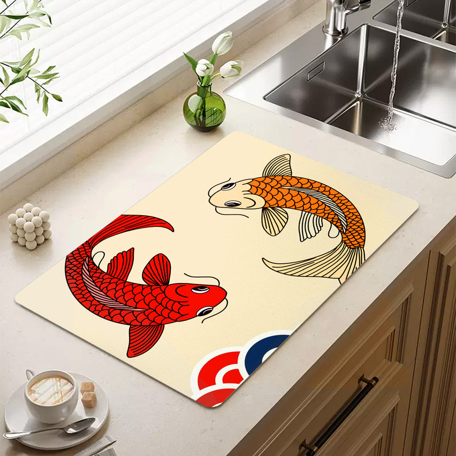Feblilac Two Koi Carps Cup and Dish Placemat