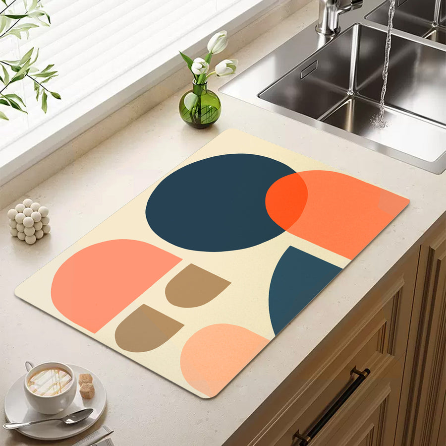 Feblilac Circular Semicircle Abstract Color Block Cup and Dish Placemat