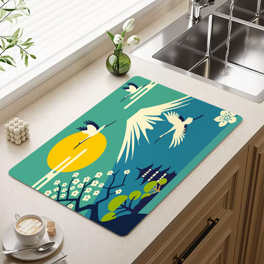 Feblilac Mount Fuji Crane Cup and Dish Placemat