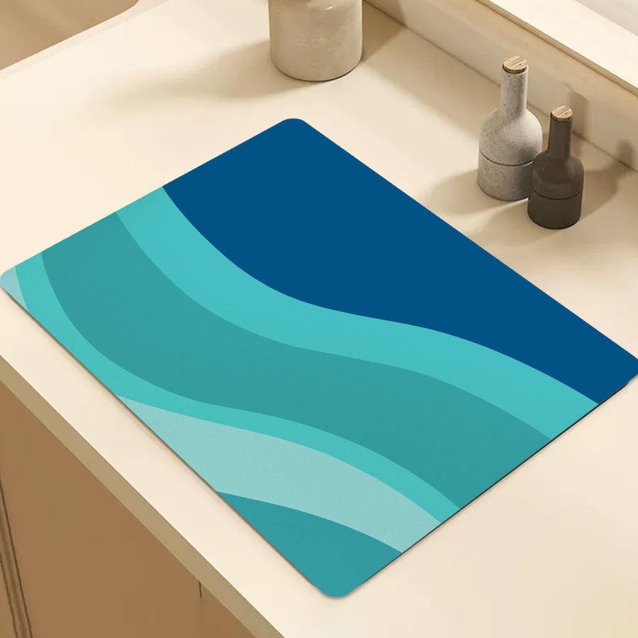 Feblilac Gradient Blue Flowing Waves Cup and Dish Placemat - view 2