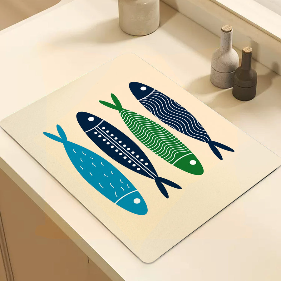 Feblilac Blue Simple Fish Cup and Dish Placemat - view 2