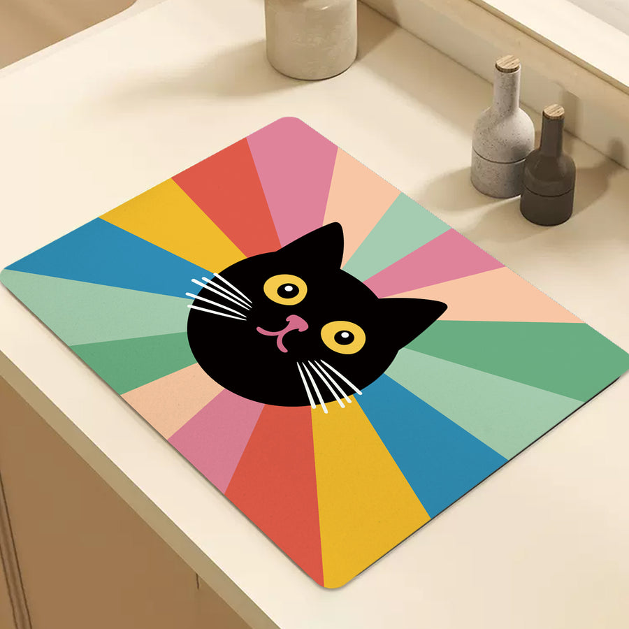 Feblilac Black Cat Colorful Stripes Cup and Dish Placemat - view 2
