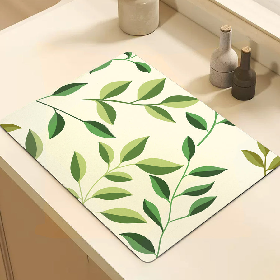 Feblilac Small Leaves Green Beige Background Cup and Dish Placemat - view 2