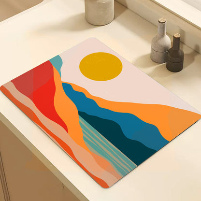 Feblilac Red Orange Blue Lake Sunset Cup and Dish Placemat