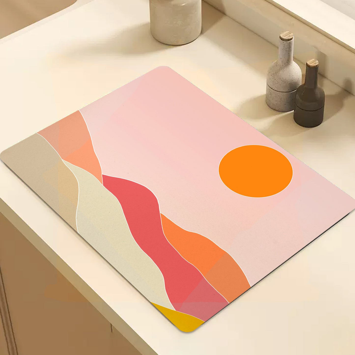 Feblilac Pink Mountain Sunrise Cup and Dish Placemat