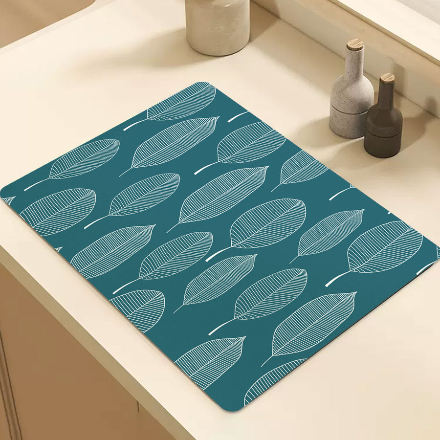 Feblilac White Leaves Green Background Cup and Dish Placemat - view 2