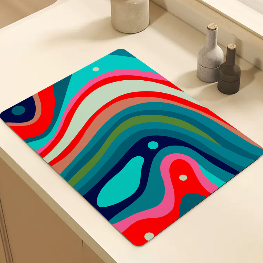 Feblilac Blue Orange Green Curve Texture Cup and Dish Placemat - view 3