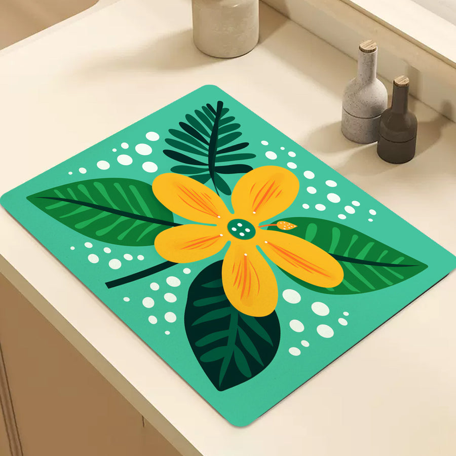 Feblilac Yellow Flower Green Background Cup and Dish Placemat