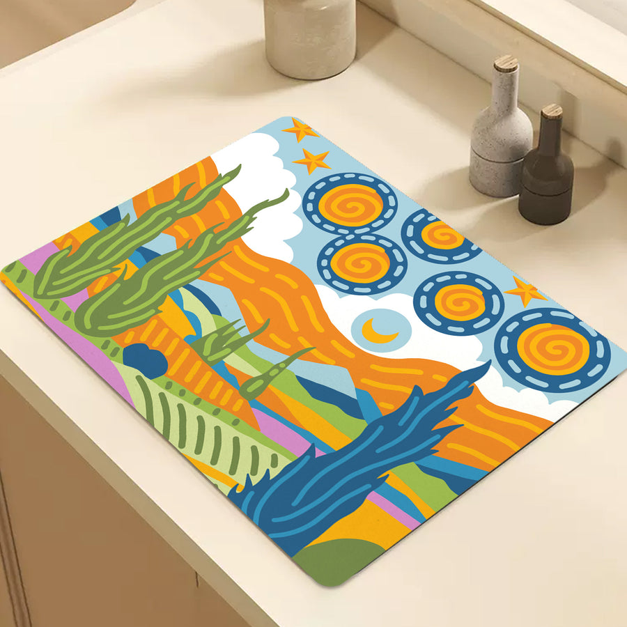 Feblilac Van Gogh Wheat Field Starry Sky Cup and Dish Placemat - view 2