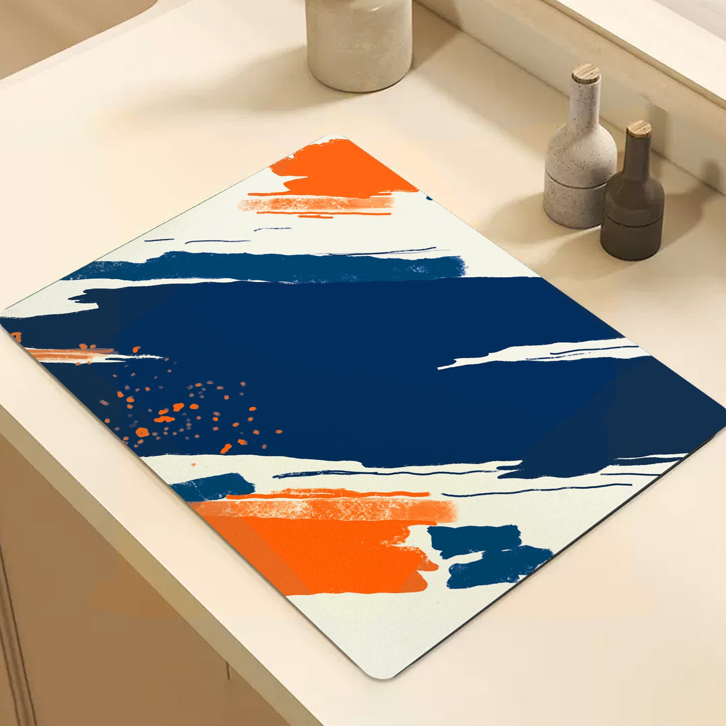 Feblilac Paint Blue Orange Cup and Dish Placemat