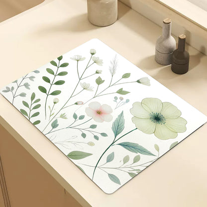 Feblilac Watercolor Flowers and Leaves Cup and Dish Placemat