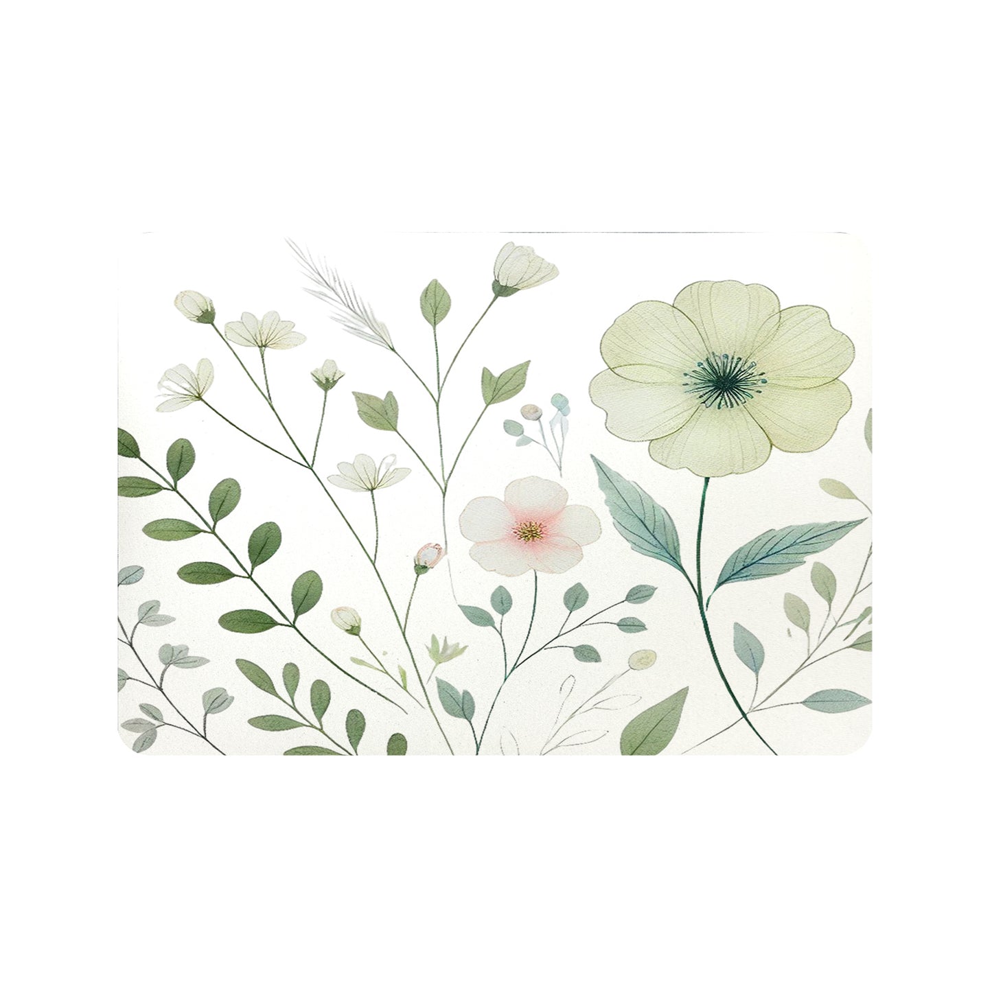 Feblilac Watercolor Flowers and Leaves Cup and Dish Placemat