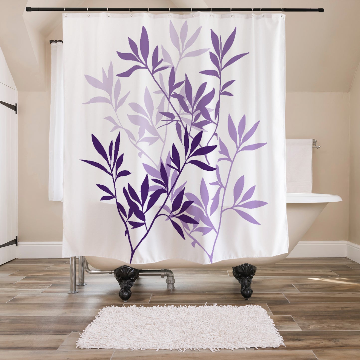 Bamboo Leaves Shower Curtain, Black and White, Green, Blue