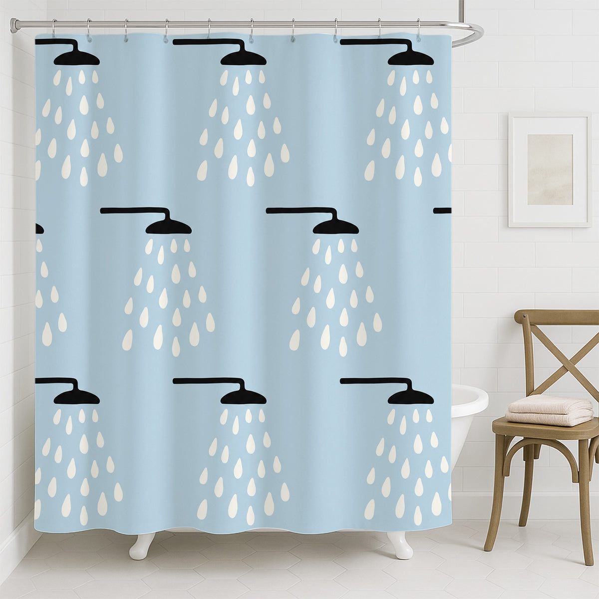 Feblilac Hand Drawn Shower Head Shower Curtain