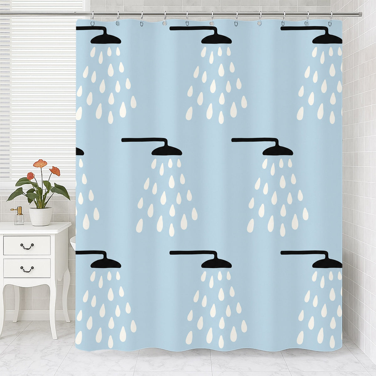 Feblilac Hand Drawn Shower Head Shower Curtain