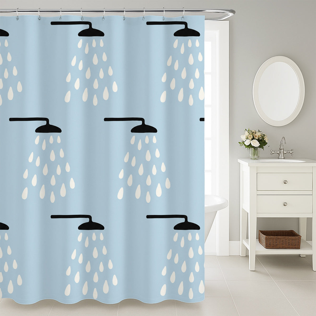 Feblilac Hand Drawn Shower Head Shower Curtain