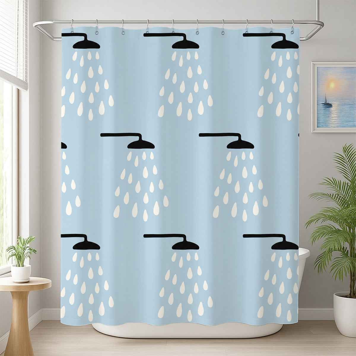 Feblilac Hand Drawn Shower Head Shower Curtain