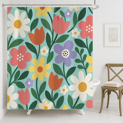 Feblilac Colorful Flowers Shower Curtain