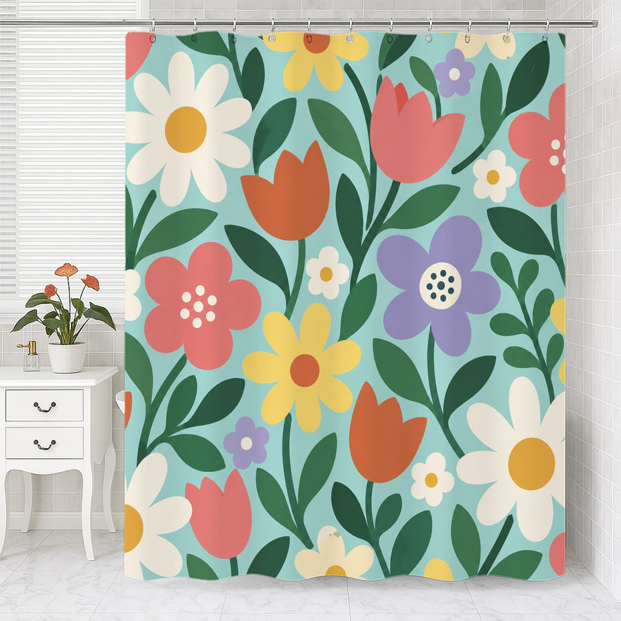 Feblilac Colorful Flowers Shower Curtain