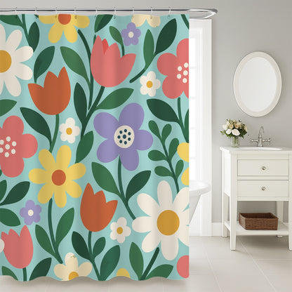 Feblilac Colorful Flowers Shower Curtain