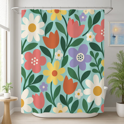 Feblilac Colorful Flowers Shower Curtain