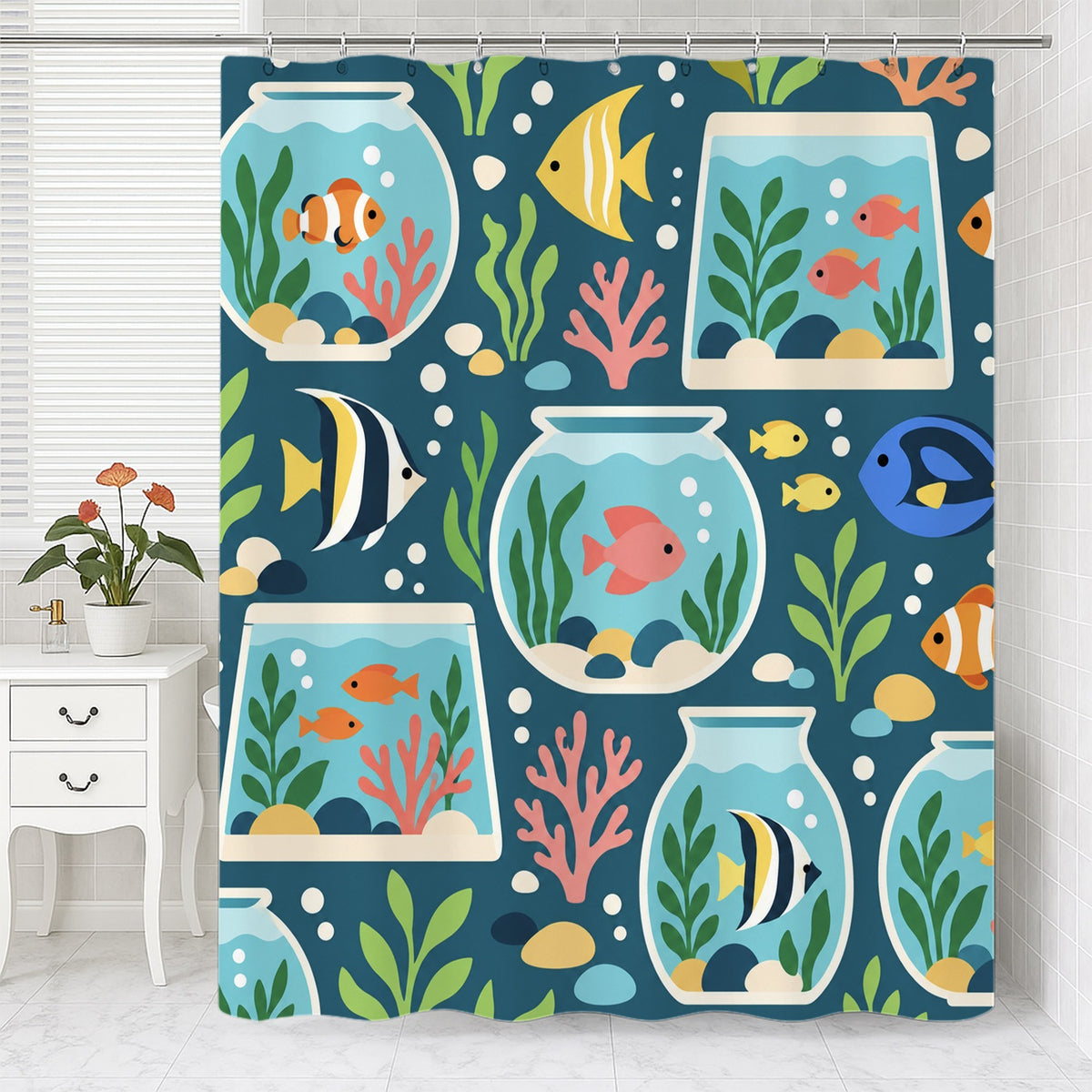 Feblilac Fish Tank Shower Curtain