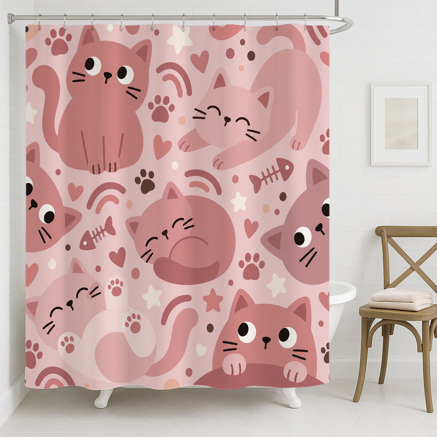 Feblilac Pink Kitty Shower Curtain