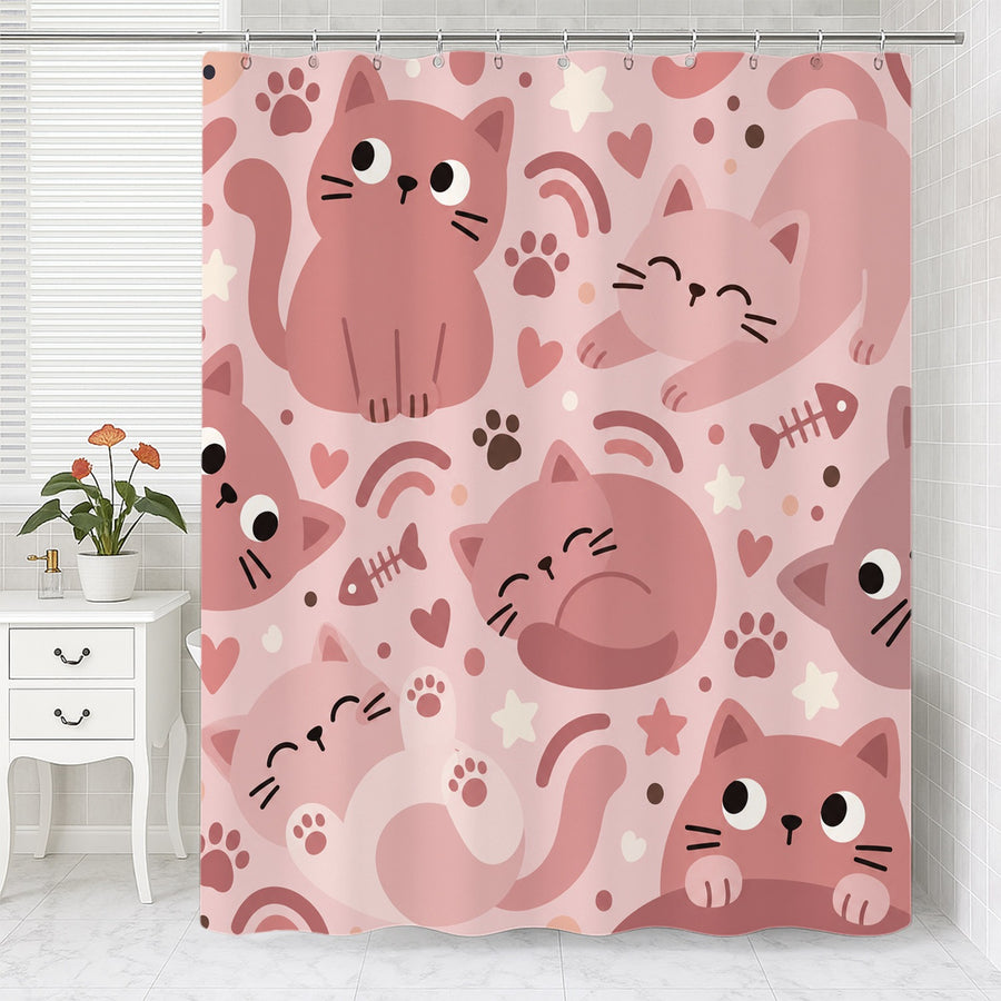 Feblilac Pink Kitty Shower Curtain
