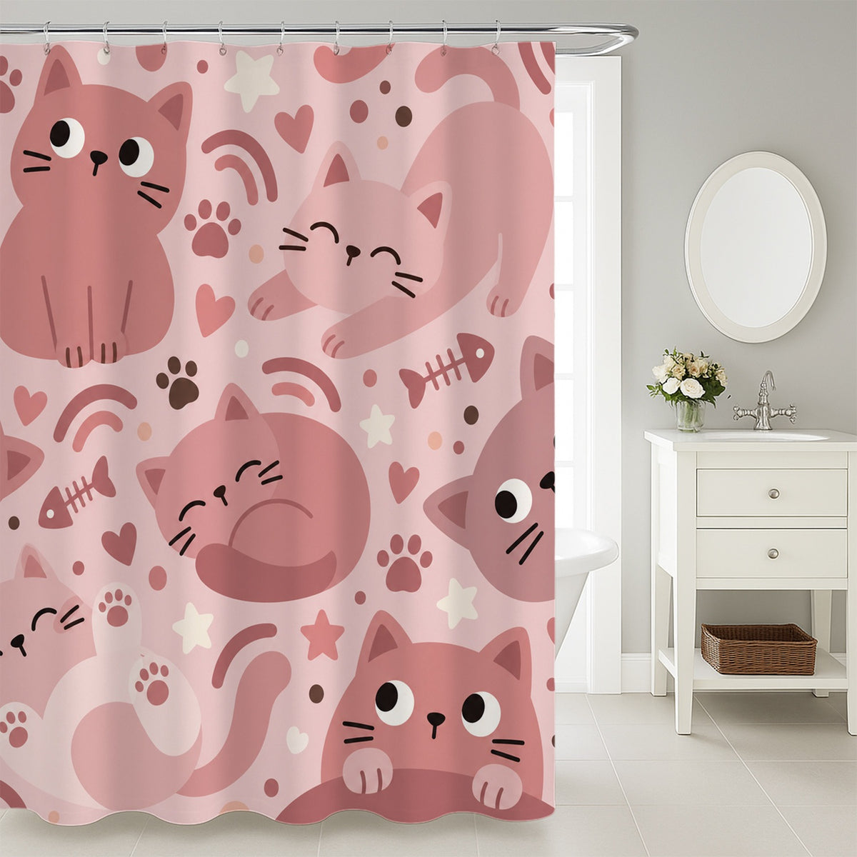 Feblilac Pink Kitty Shower Curtain