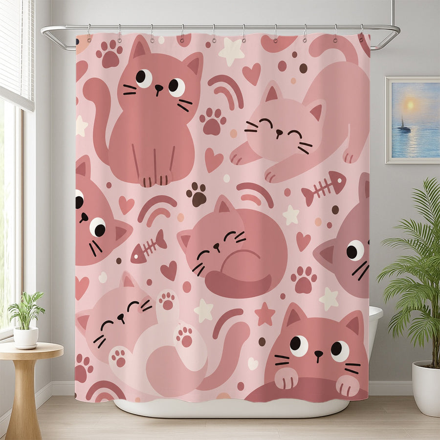 Feblilac Pink Kitty Shower Curtain