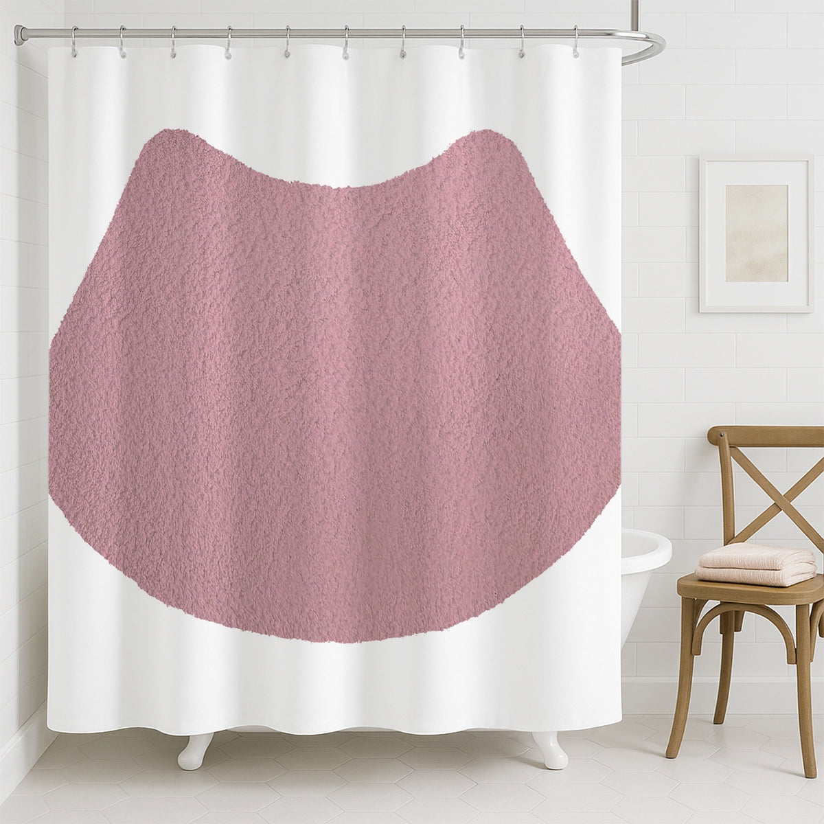 Feblilac Cat U Shape Toilet Mat Pink Shower Curtain