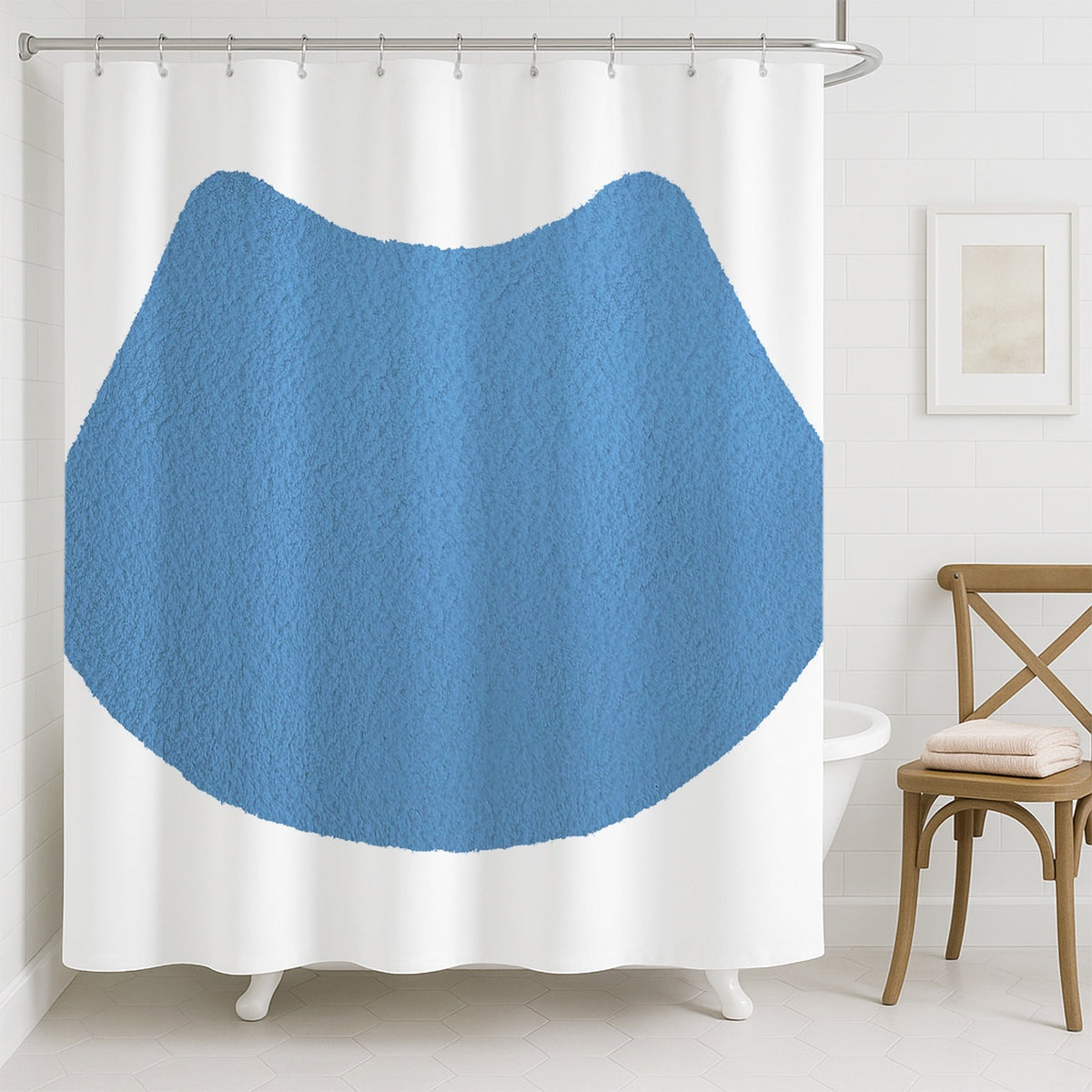 Feblilac Cat U Shape Toilet Mat Blue Shower Curtain