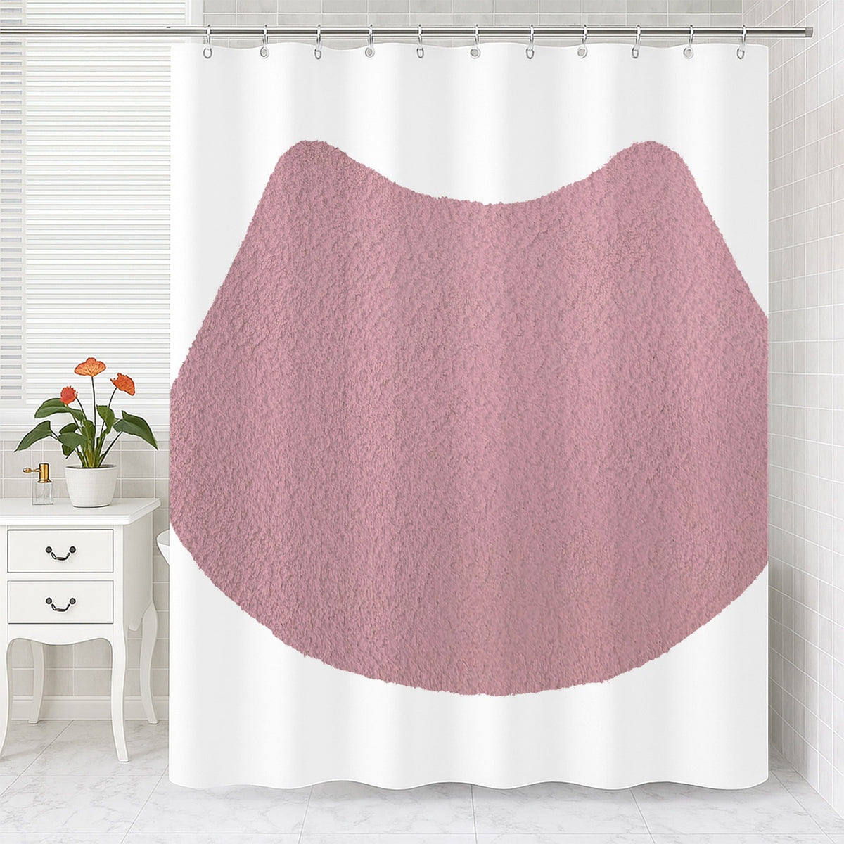 Feblilac Cat U Shape Toilet Mat Pink Shower Curtain