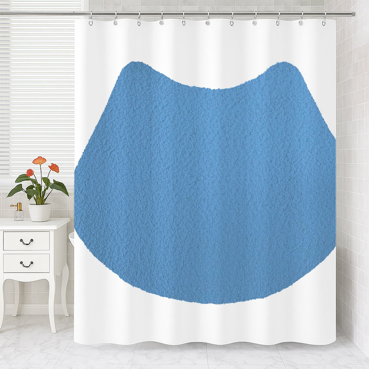 Feblilac Cat U Shape Toilet Mat Blue Shower Curtain