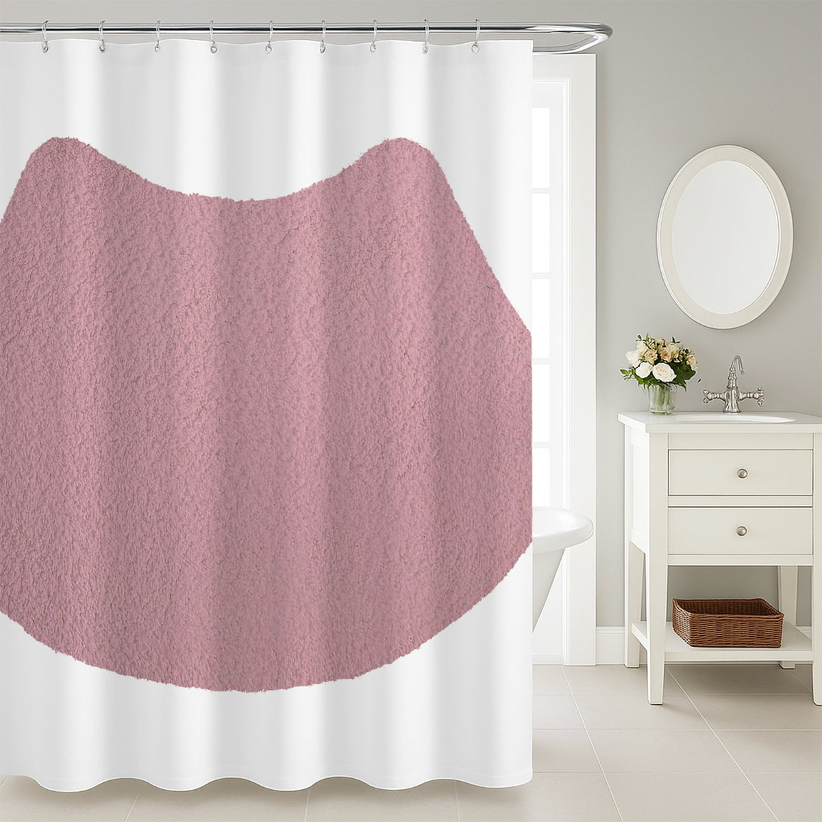 Feblilac Cat U Shape Toilet Mat Pink Shower Curtain