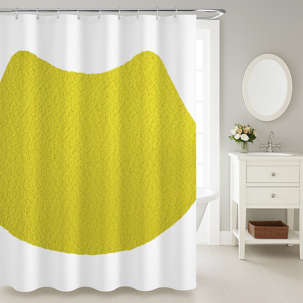 Feblilac Cat U Shape Toilet Mat Yellow Shower Curtain