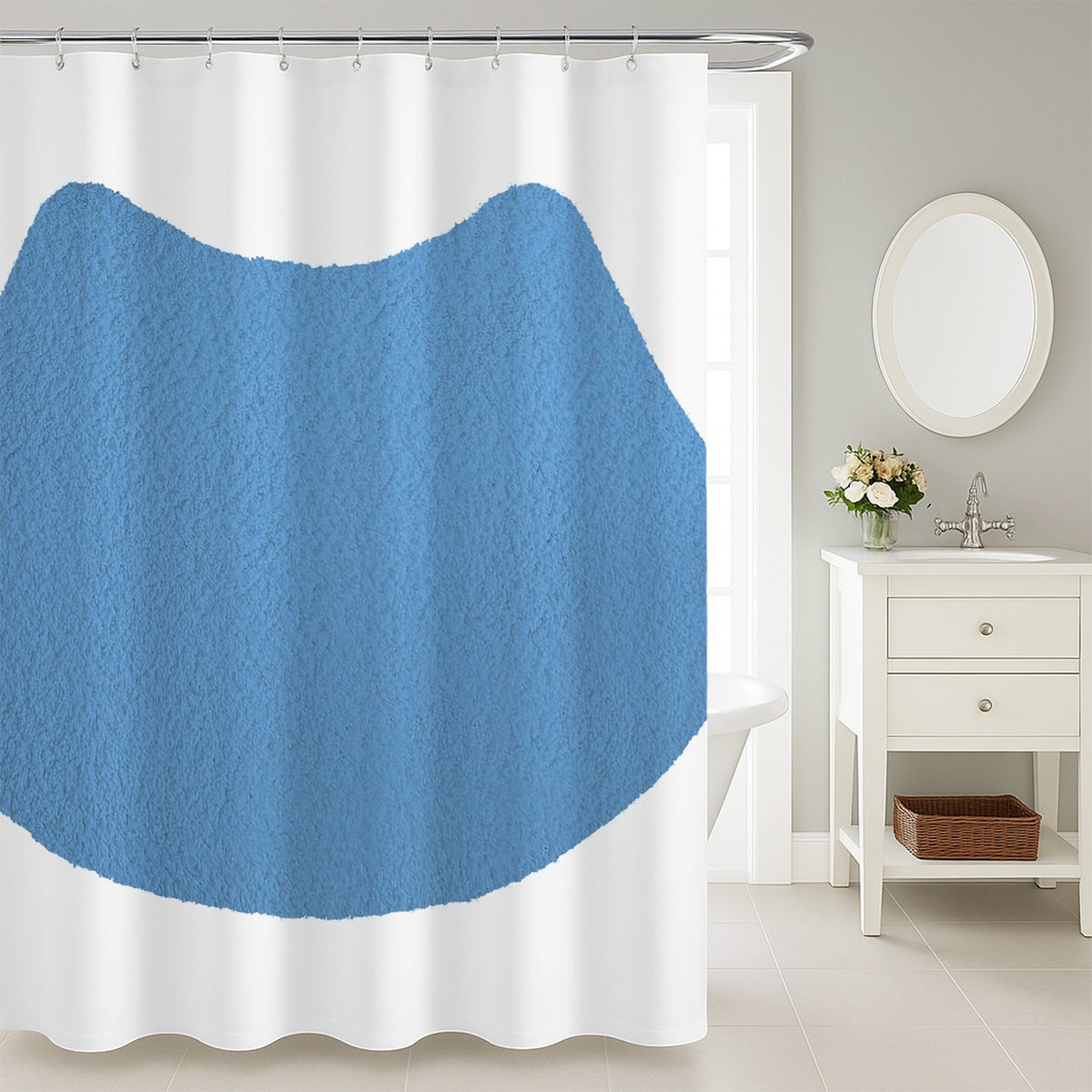 Feblilac Cat U Shape Toilet Mat Blue Shower Curtain