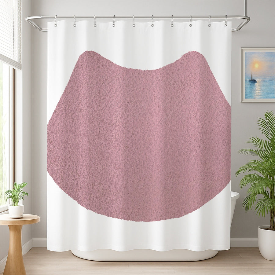 Feblilac Cat U Shape Toilet Mat Pink Shower Curtain