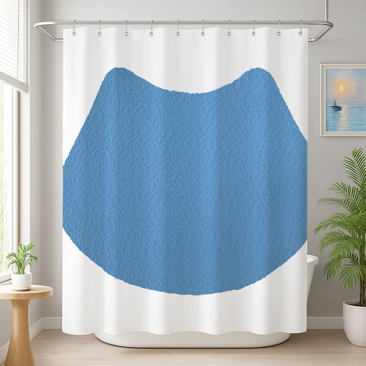 Feblilac Cat U Shape Toilet Mat Blue Shower Curtain